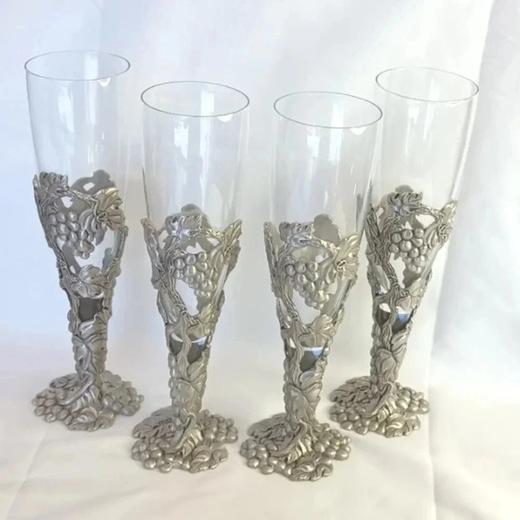 Vintage Other - Vintage pewter champagne flutes glasses
